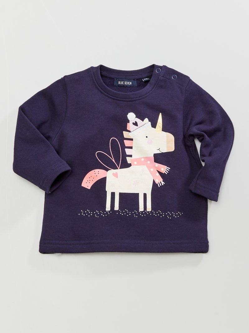 Sweatshirt em moletão 'Unicórnio' Azul Marinho - Kiabi