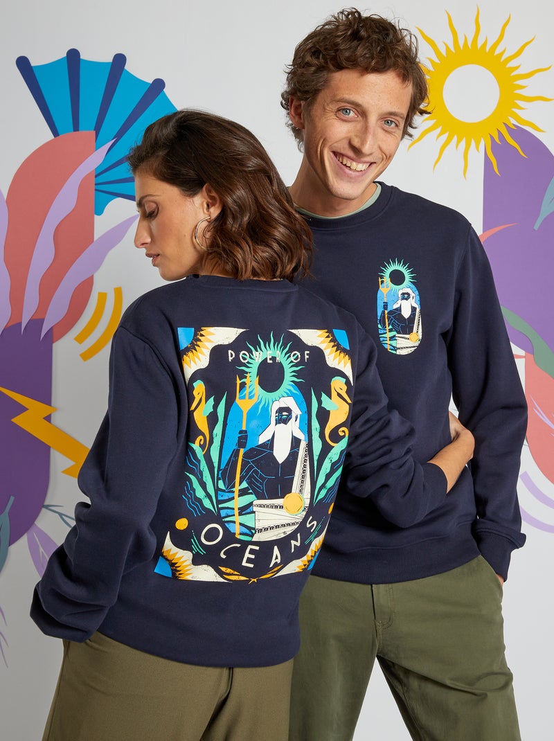 Sweatshirt em moletão unissexo com estampado AZUL - Kiabi