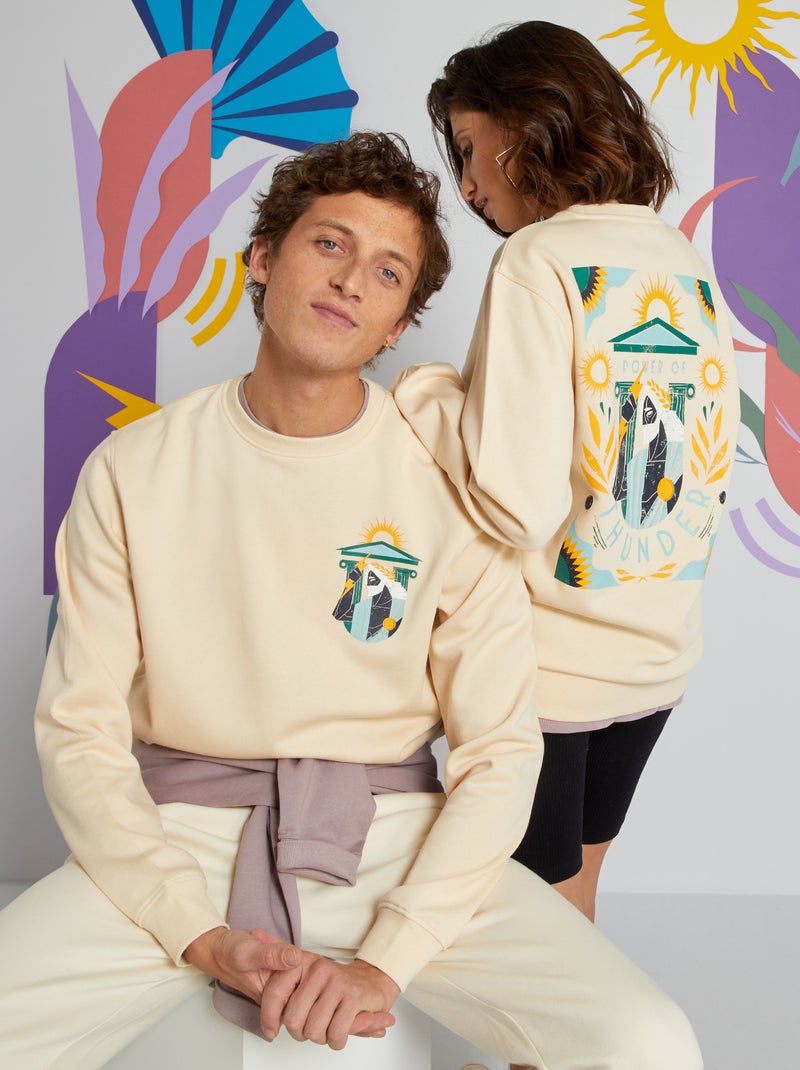 Sweatshirt em moletão unissexo com estampado BEGE - Kiabi