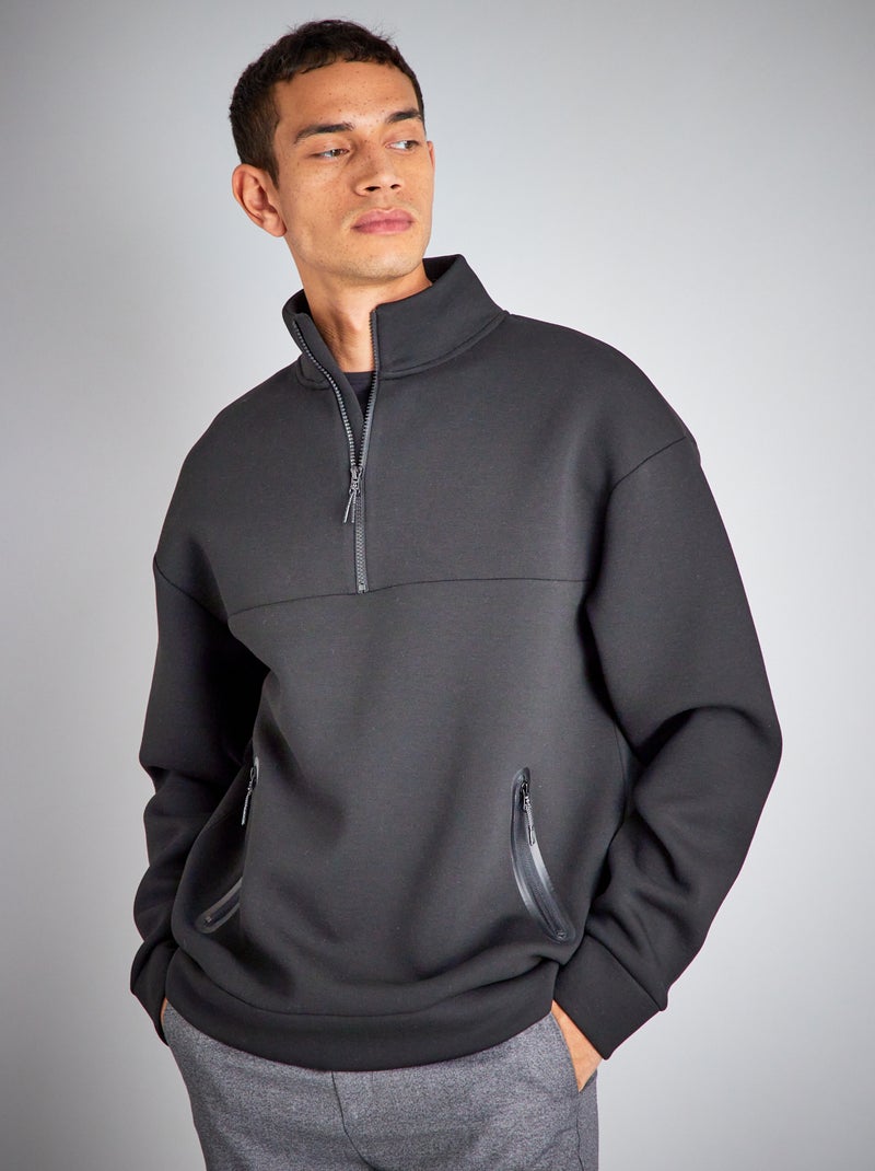 Sweatshirt em neopreno com gola com fecho Preto - Kiabi