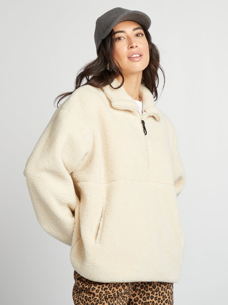 Sweatshirt em pelo falso de ovelha bege - Kiabi