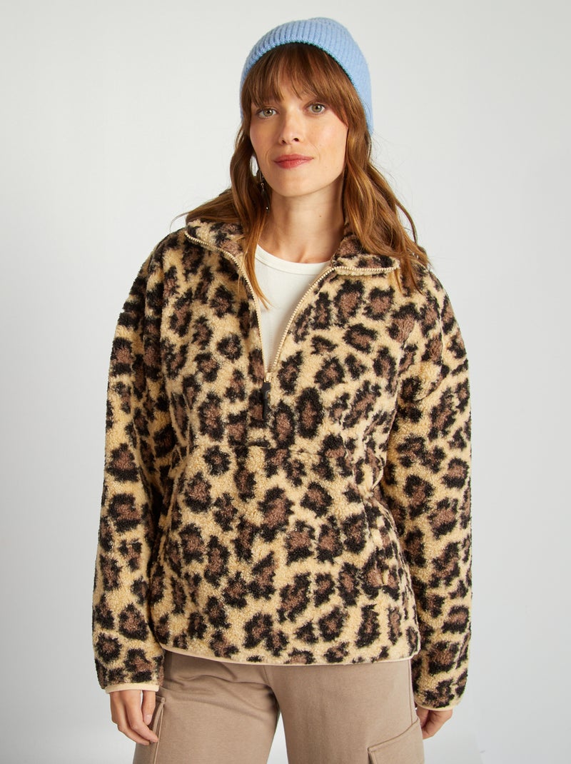 Sweatshirt em pelo falso de ovelha BEGE - Kiabi