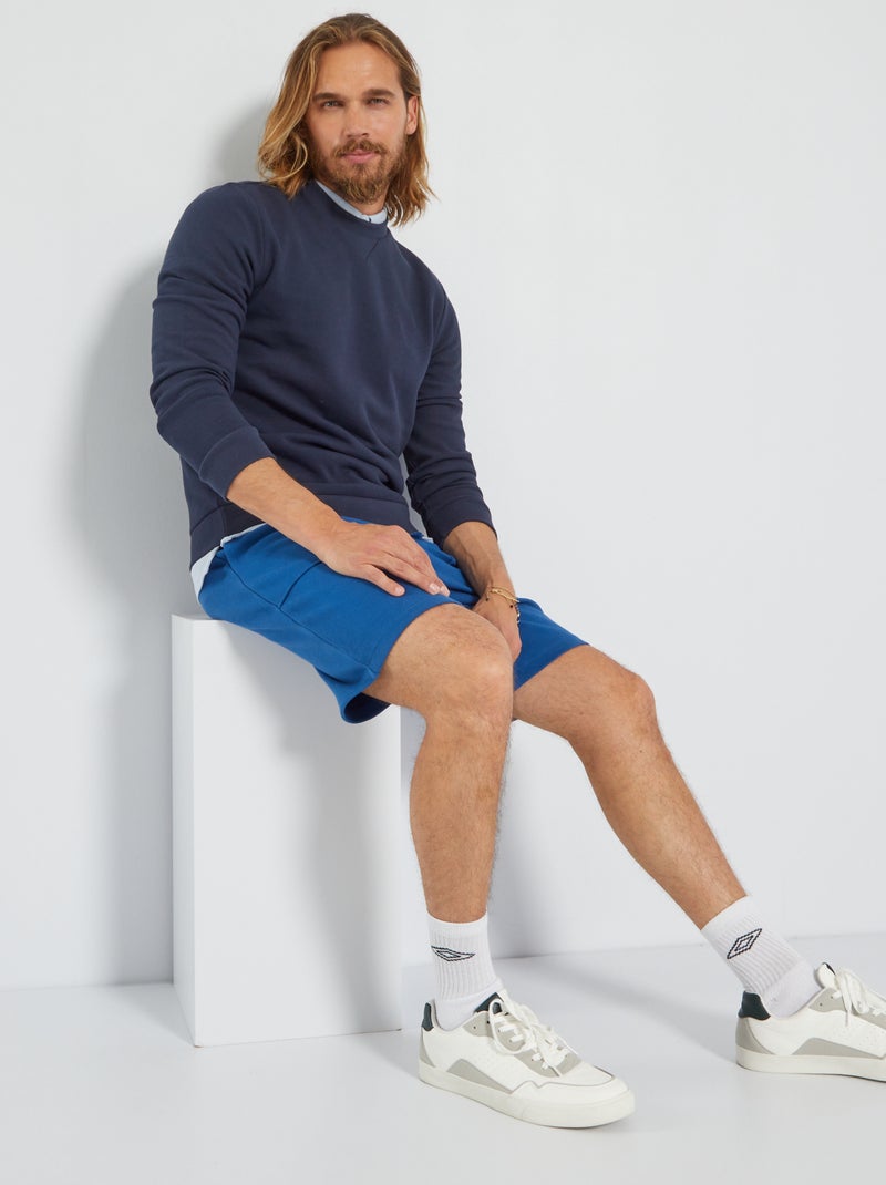 Sweatshirt em piqué de algodão Azul Preto - Kiabi