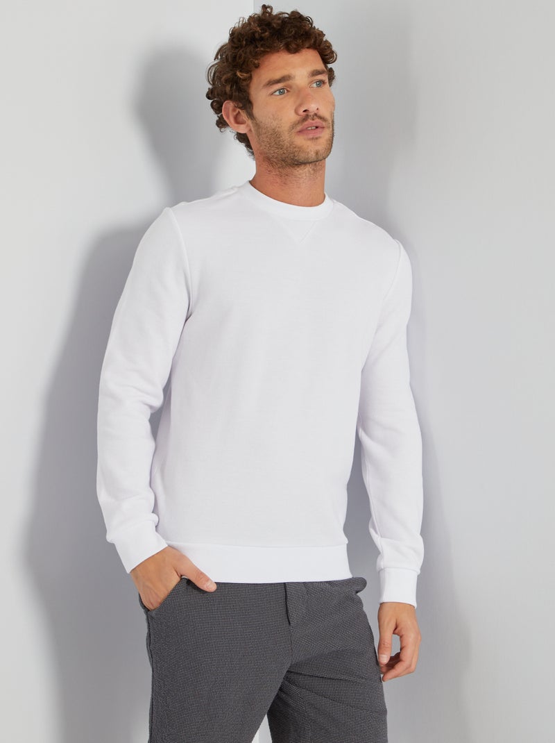 Sweatshirt em piqué de algodão Branco - Kiabi
