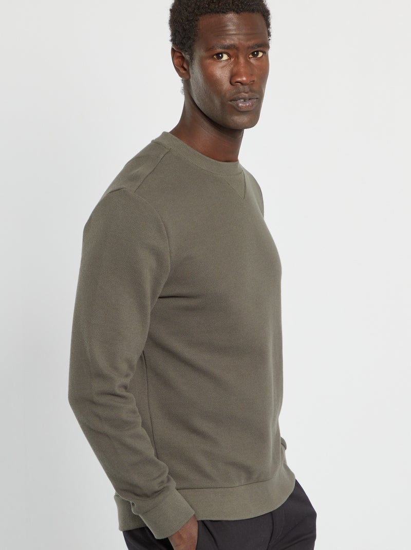 Sweatshirt em piqué de algodão CAQUI - Kiabi
