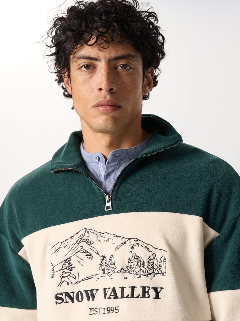 Sweatshirt em polar com faixas contrastantes Verde - Kiabi
