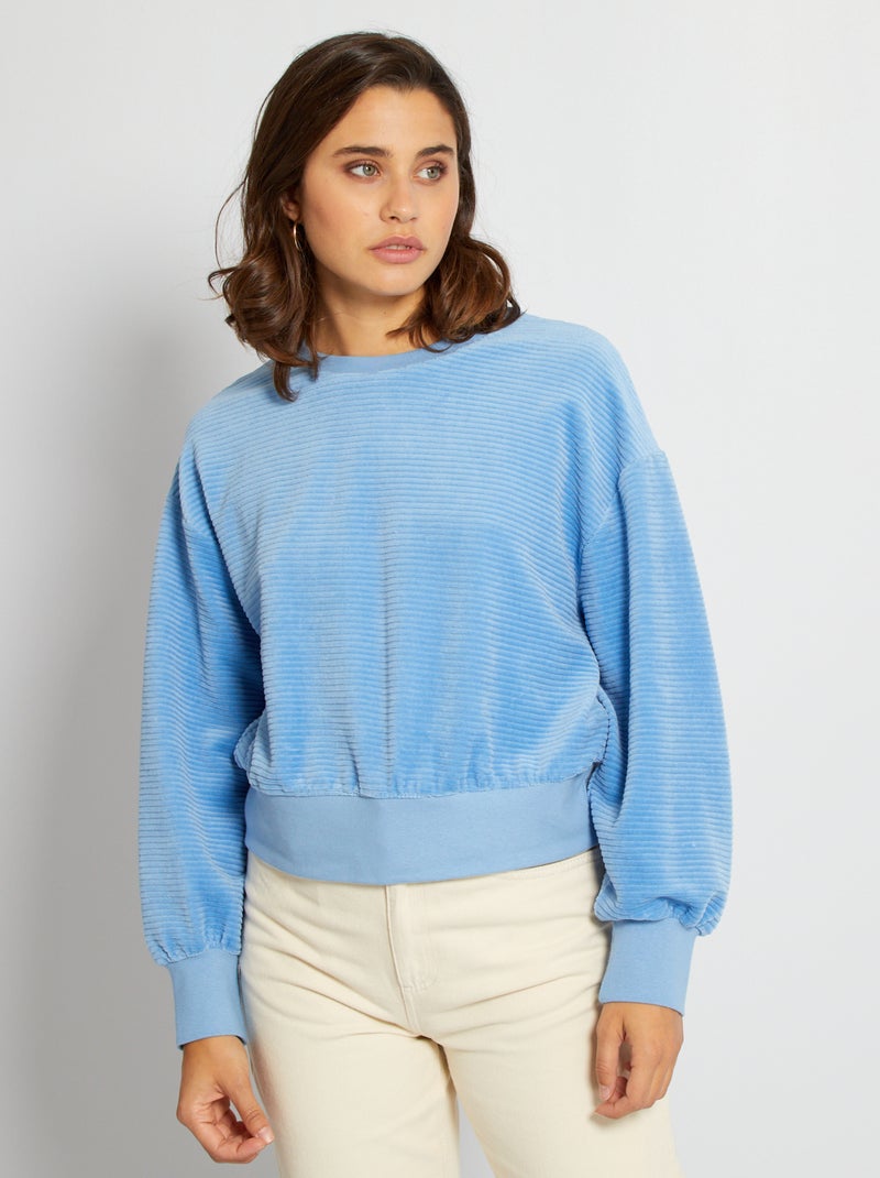 Sweatshirt em veludo AZUL - Kiabi