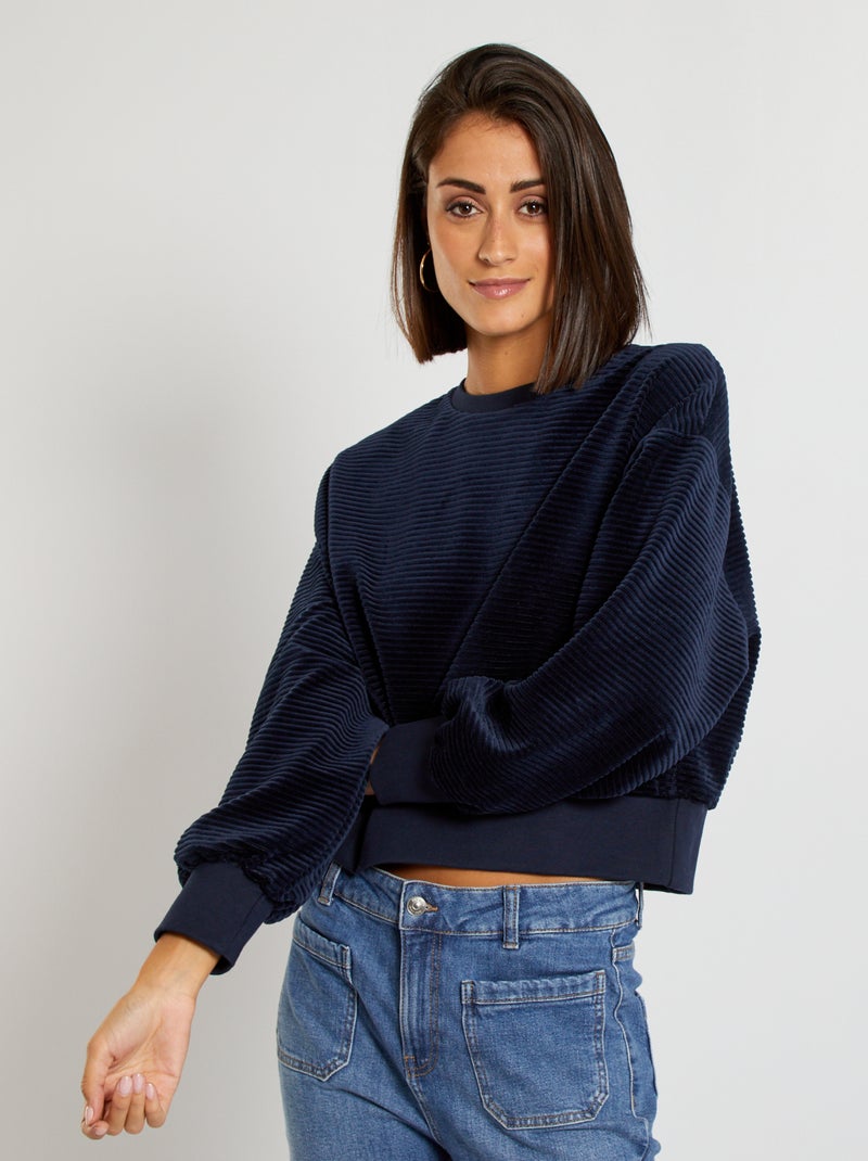 Sweatshirt em veludo AZUL - Kiabi