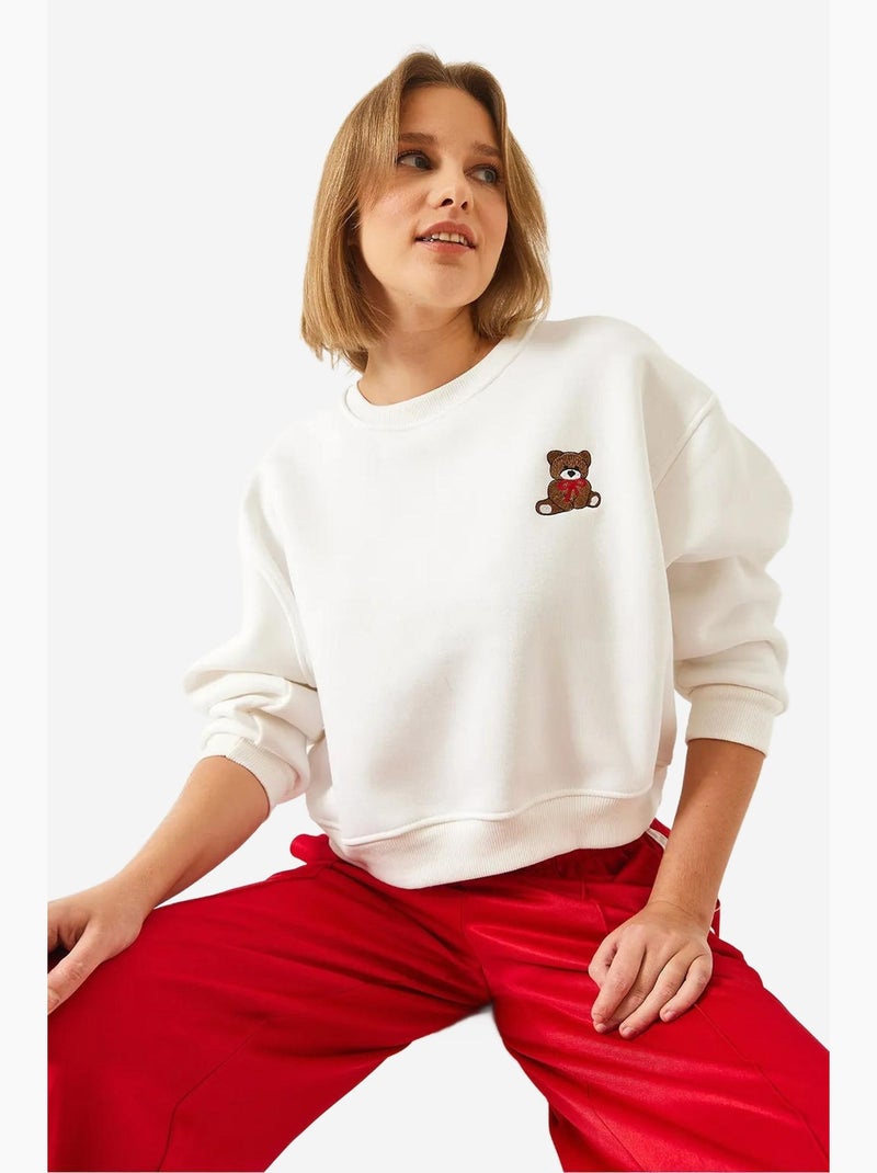Sweatshirt escovado de três camadas com bordado de ursinho de peluche lucci Branco - Kiabi