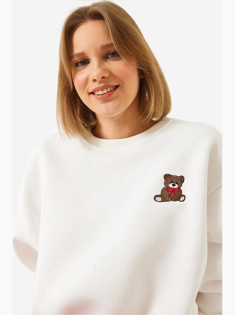Sweatshirt escovado de três camadas com bordado de ursinho de peluche lucci Branco - Kiabi