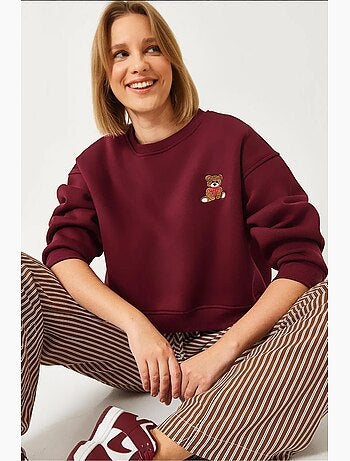 Sweatshirt escovado de três camadas com bordado de ursinho de peluche lucci