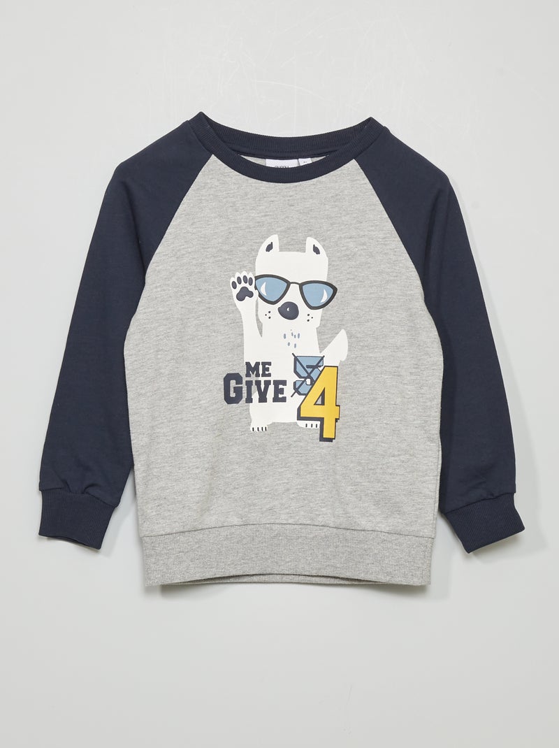 Sweatshirt estampada  - Moletão Cinza/ Marinho - Kiabi