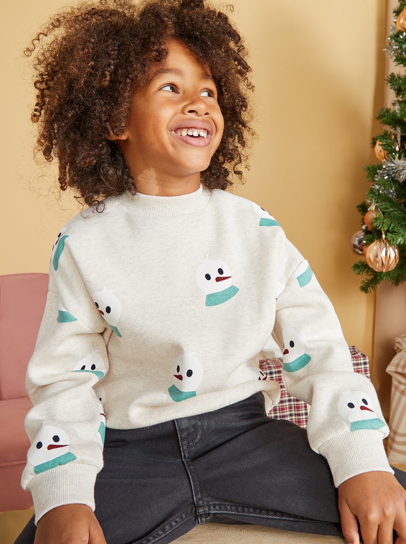 Sweatshirt estampada 'boneco de neve' CINZA - Kiabi