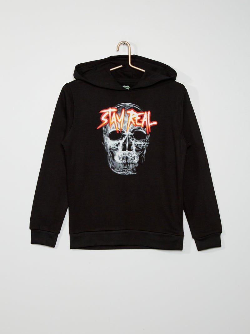 Sweatshirt estampada com capuz PRETO - Kiabi