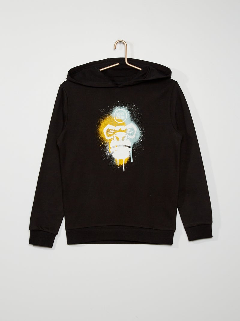 Sweatshirt estampada com capuz PRETO - Kiabi