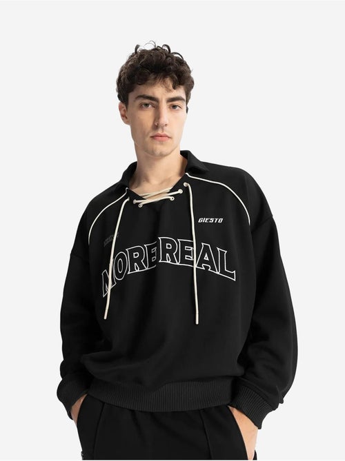 Sweatshirt estampada com decote com cordão giesto - Kiabi
