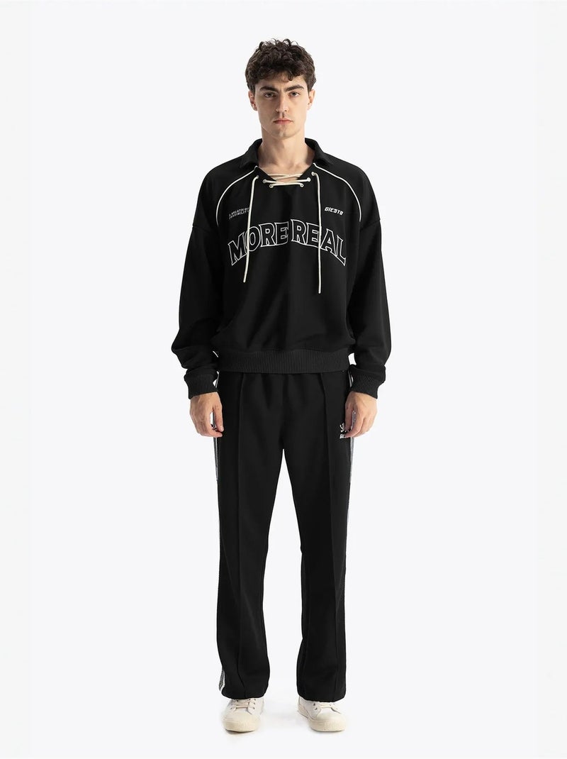 Sweatshirt estampada com decote com cordão giesto Preto - Kiabi