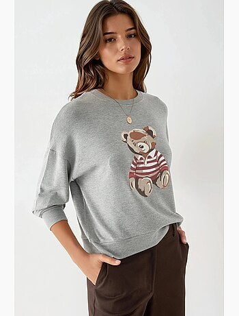 Sweatshirt estampada com decote redondo e mangas compridas busem