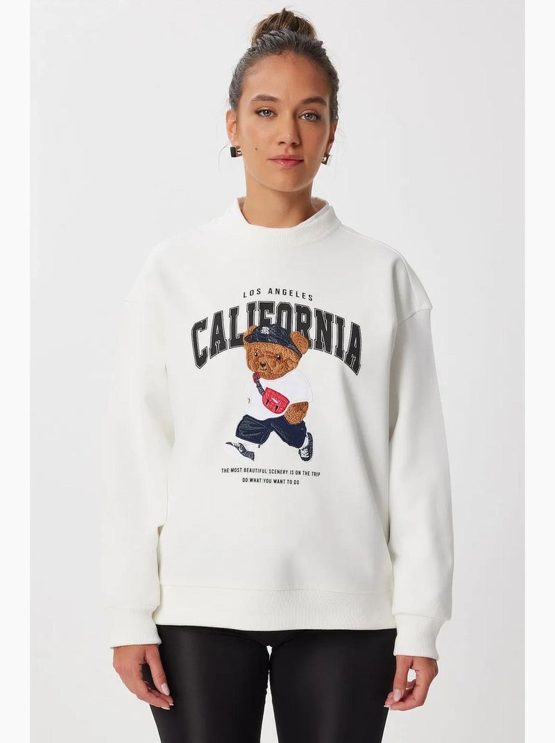Sweatshirt estampada com decote redondo istanbul Marfim - Kiabi