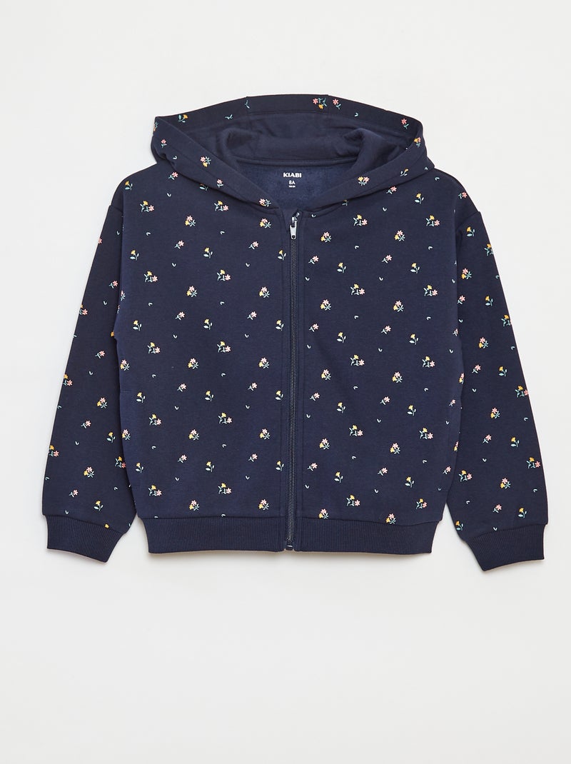 Sweatshirt estampada com fecho e capuz Azul - Kiabi