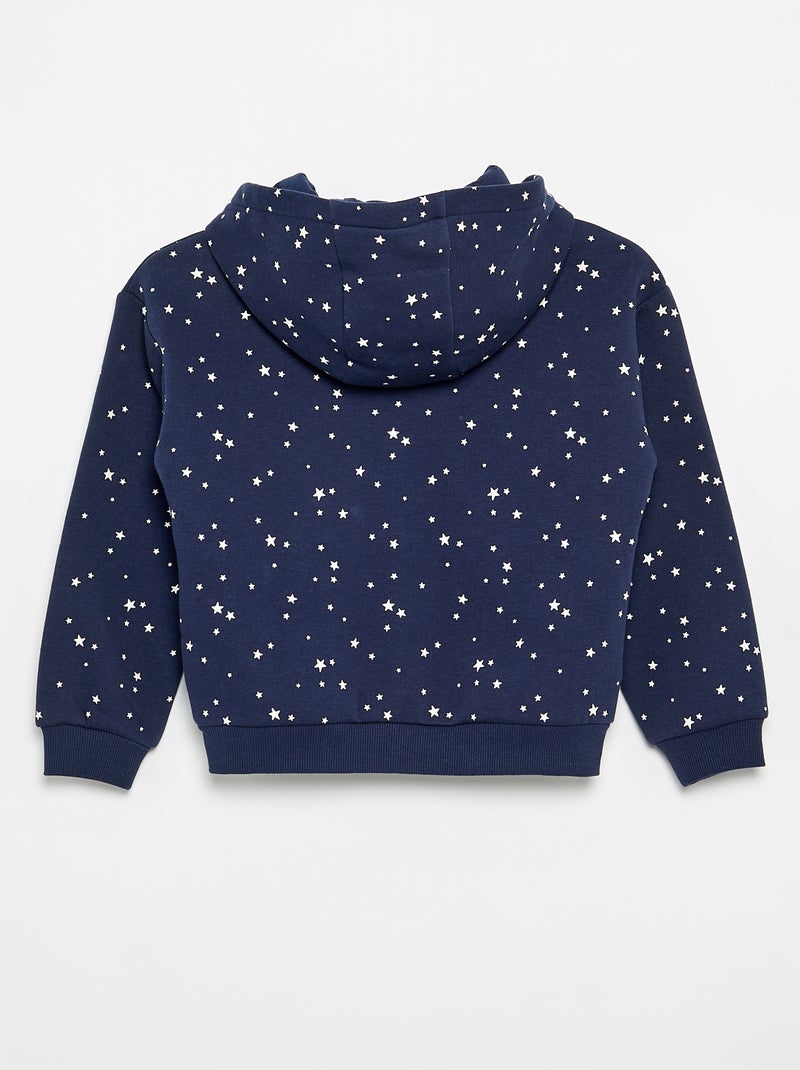 Sweatshirt estampada com fecho e capuz Azul - Kiabi