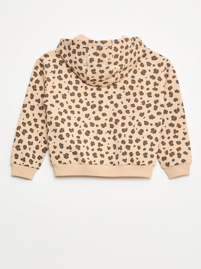 Sweatshirt estampada com fecho e capuz Bege - Kiabi