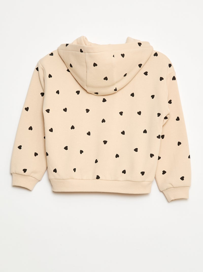 Sweatshirt estampada com fecho e capuz Bege - Kiabi
