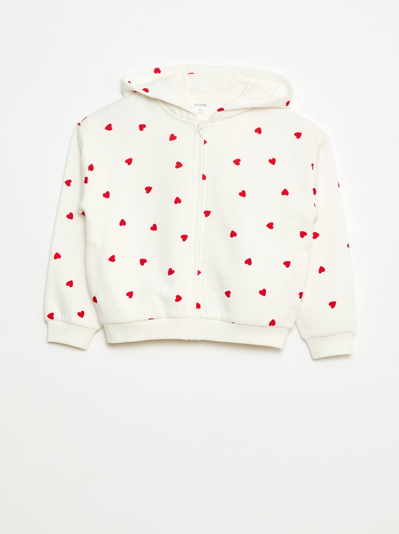 Sweatshirt estampada com fecho e capuz Branco - Kiabi