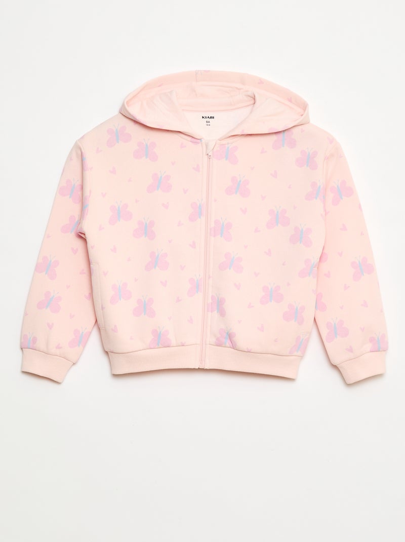 Sweatshirt estampada com fecho e capuz Rosa - Kiabi