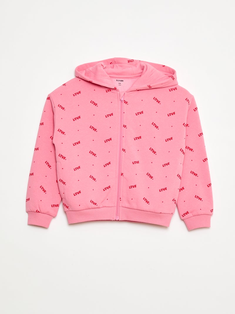 Sweatshirt estampada com fecho e capuz Rosa - Kiabi