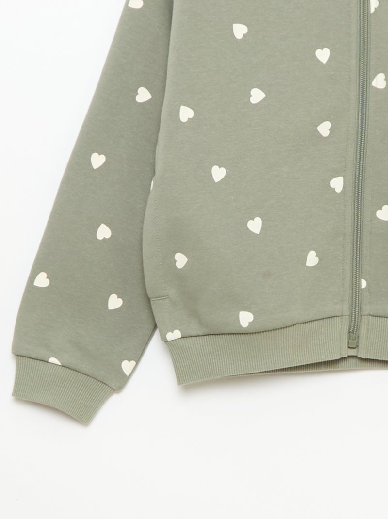 Sweatshirt estampada com fecho e capuz Verde - Kiabi