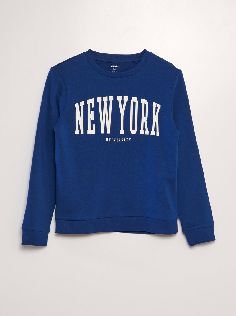Sweatshirt estampada com gola redonda AZUL - Kiabi
