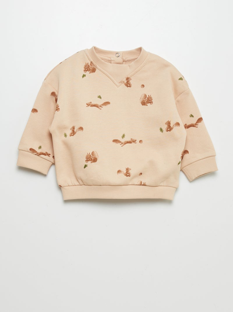 Sweatshirt estampada com gola redonda BEGE - Kiabi