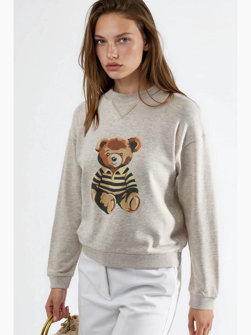 Sweatshirt estampada com gola redonda busem Creme - Kiabi