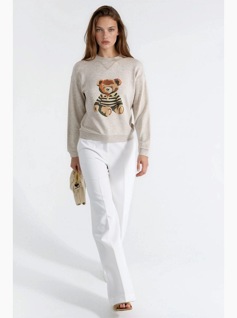 Sweatshirt estampada com gola redonda busem Creme - Kiabi