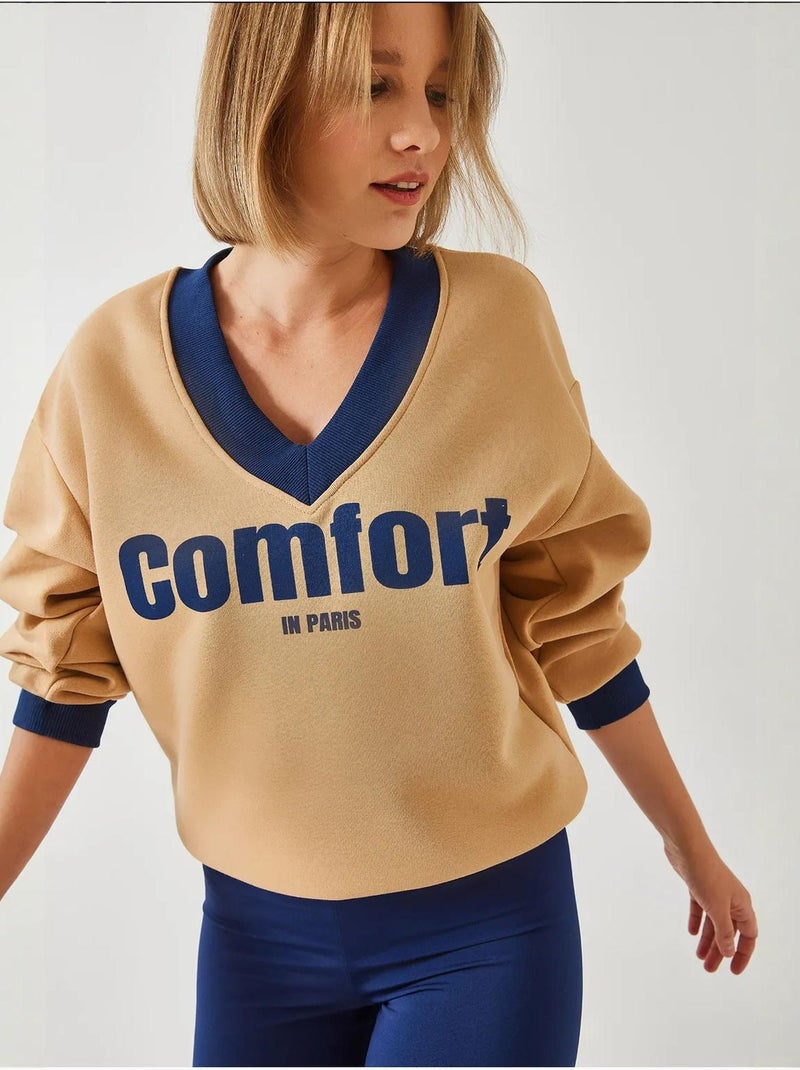 Sweatshirt estampada comfort lucci Camelo - Kiabi