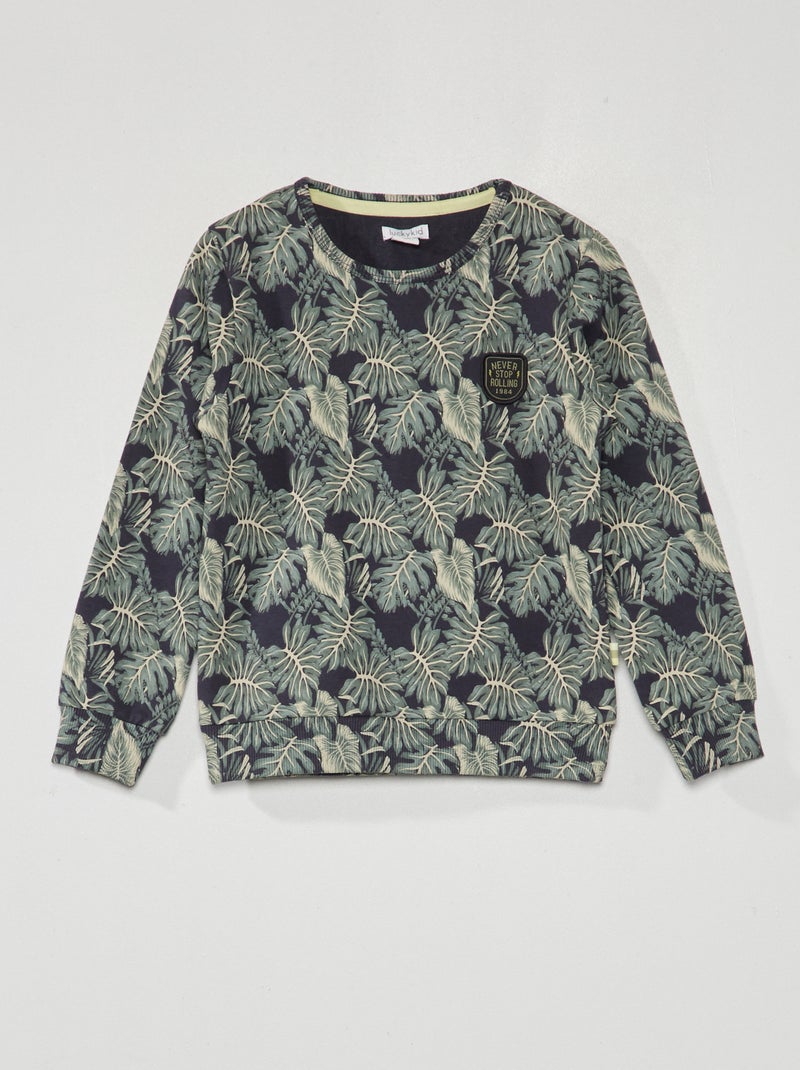 Sweatshirt estampada de gola redonda Azul - Kiabi