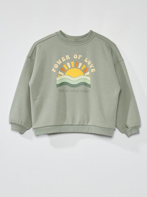 Sweatshirt estampada em moletão e gola redonda - Kiabi