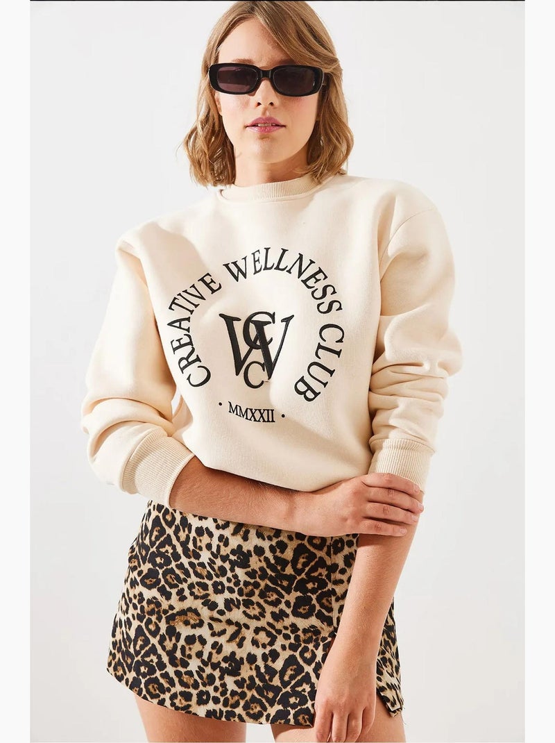 Sweatshirt estampado escovado de três fios mbhs lucci Bege-argila - Kiabi