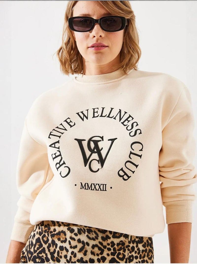 Sweatshirt estampado escovado de três fios mbhs lucci Bege-argila - Kiabi