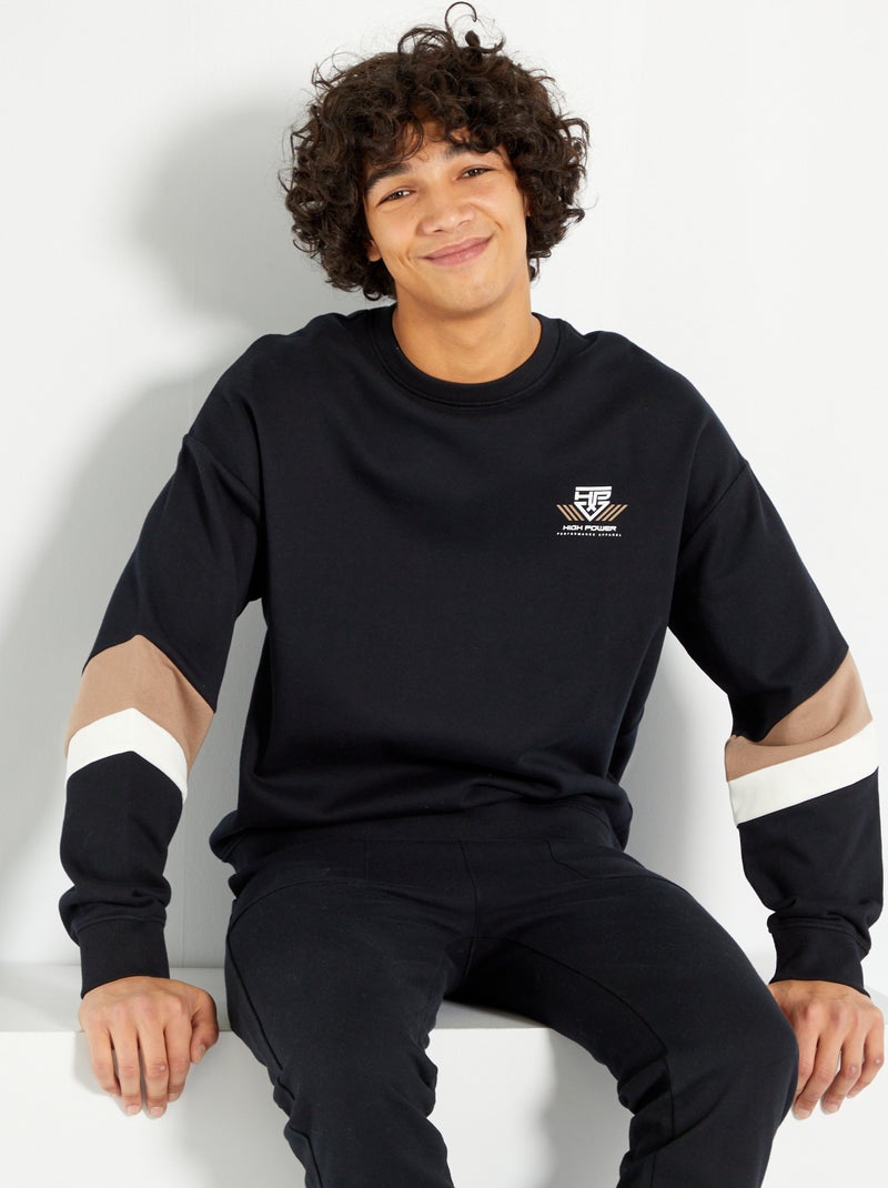 Sweatshirt estilo 'bloco de cor' PRETO - Kiabi