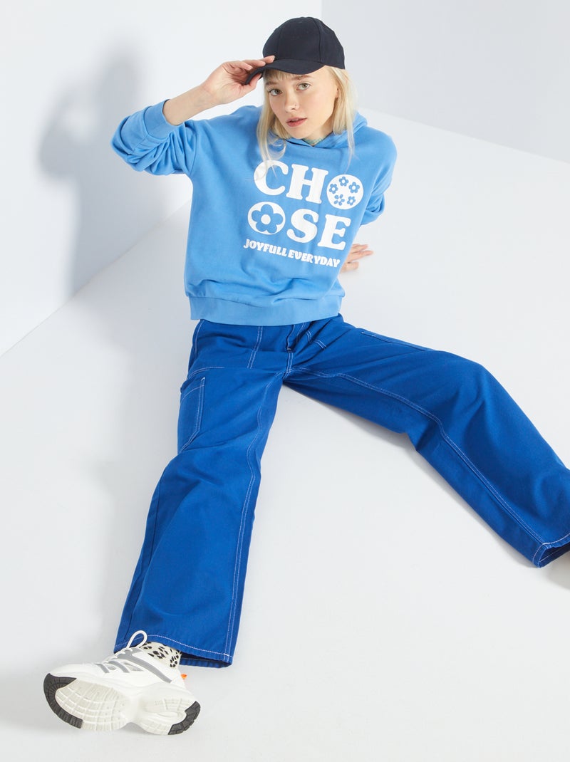 Sweatshirt estilo campus com capuz AZUL - Kiabi