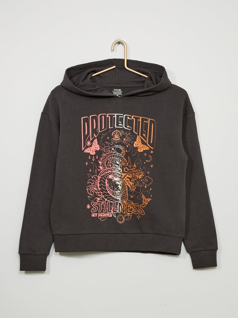 Sweatshirt estilo campus com capuz PRETO - Kiabi