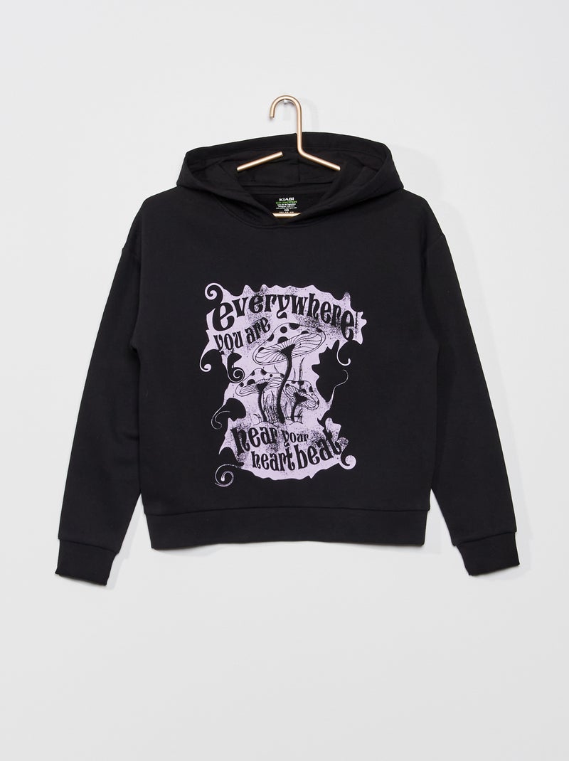 Sweatshirt estilo campus com capuz PRETO - Kiabi