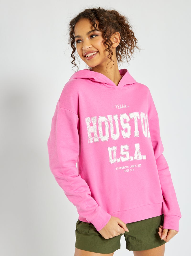 Sweatshirt estilo campus com capuz ROSA - Kiabi