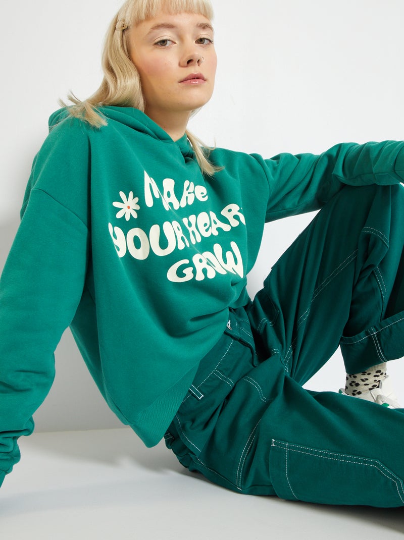 Sweatshirt estilo campus com capuz VERDE - Kiabi