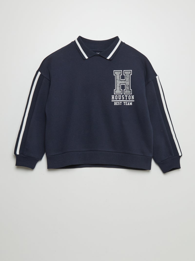 Sweatshirt estilo campus com gola de polo AZUL - Kiabi