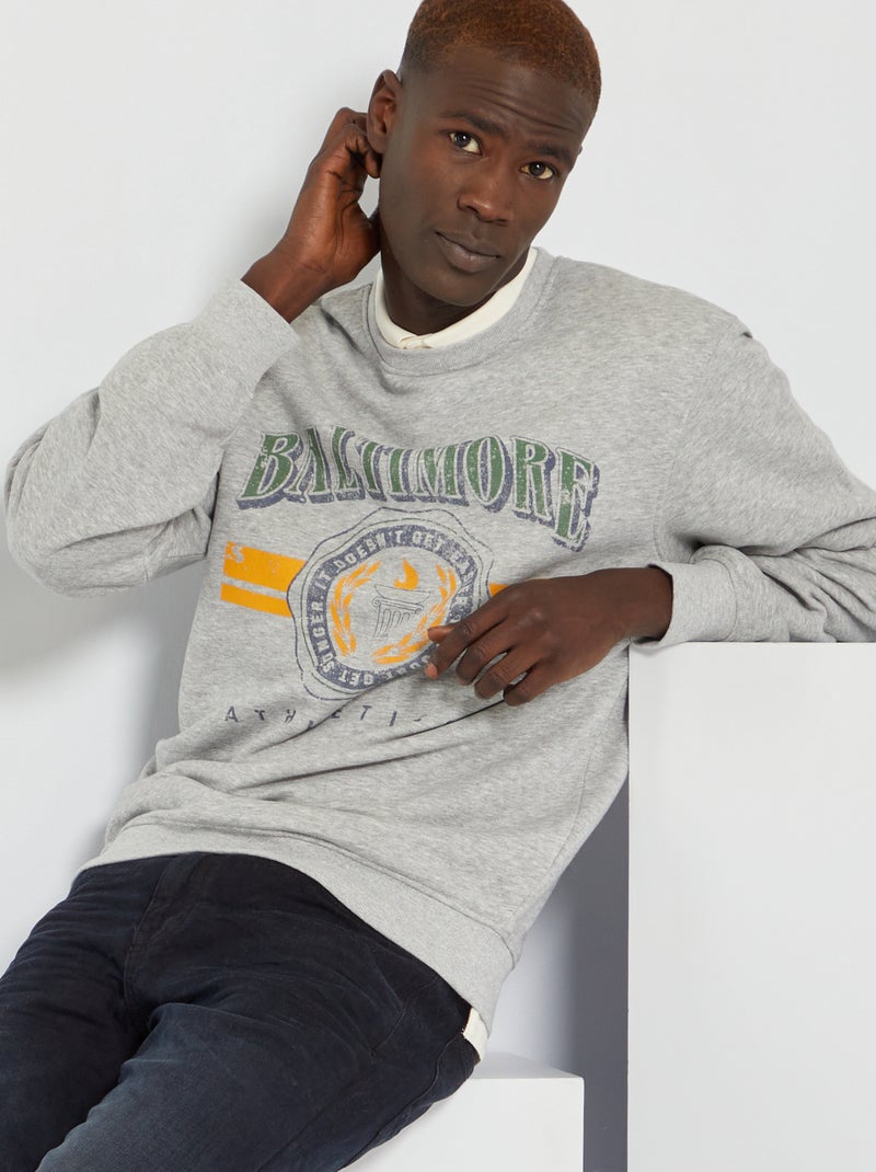 Sweatshirt estilo campus em moletão CINZA - Kiabi