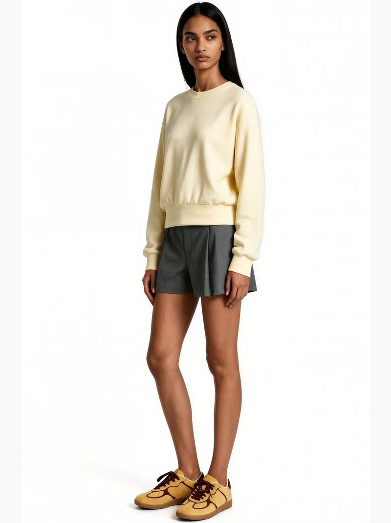 Sweatshirt feminina em mistura de algodão busem Amarelo-limão - Kiabi
