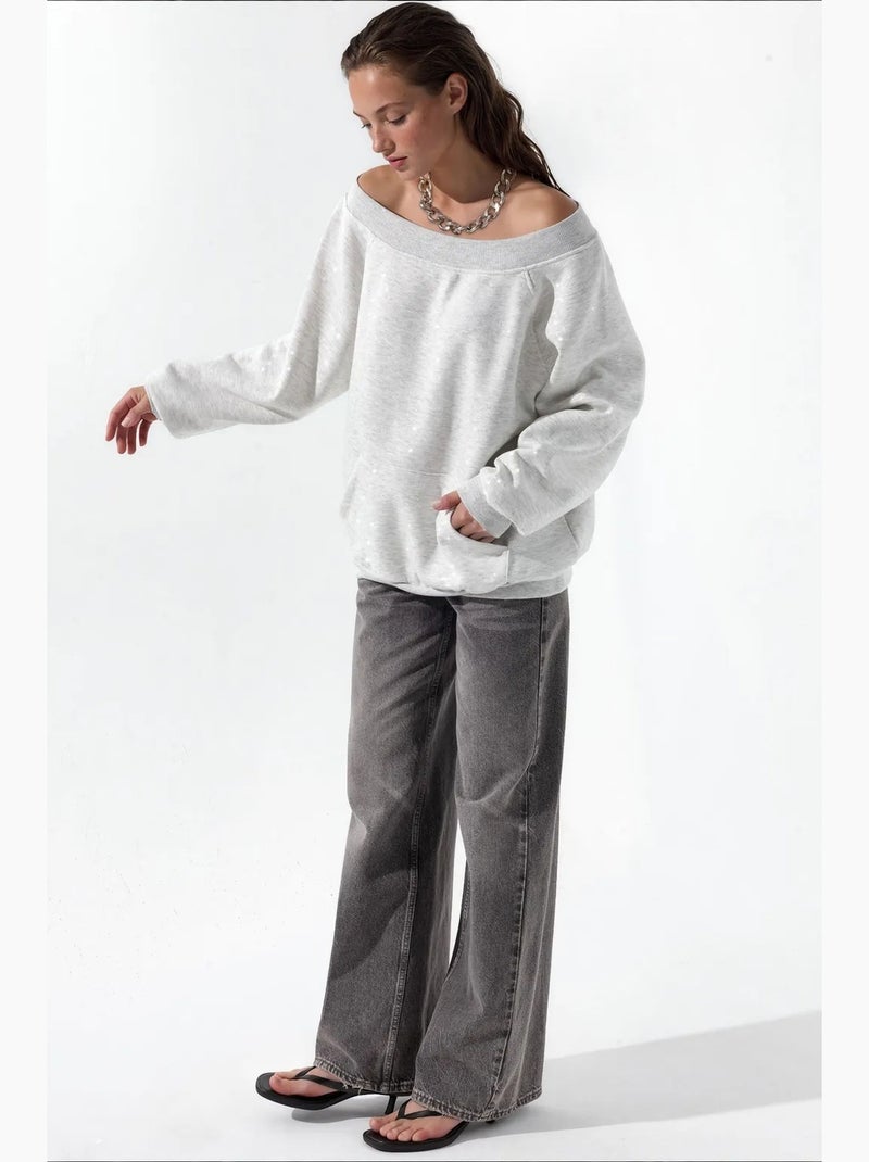 Sweatshirt feminina em mistura de algodão busem Cinza claro - Kiabi